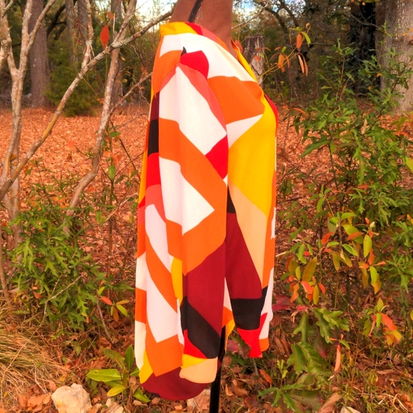 Vince Camuto Bold Autumn Colors of Gold/Orange/Brown/Black Abstract Pattern V-Ne - Picture 12 of 15